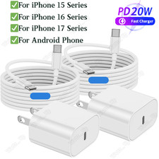 20W USB C PD Fast Charger Adapter Type C Cable For iPhone Air 15 16 17 Samsung