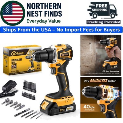 Lightweight Cordless Drill with Brushless Motor & Battery Indicator - Yellow