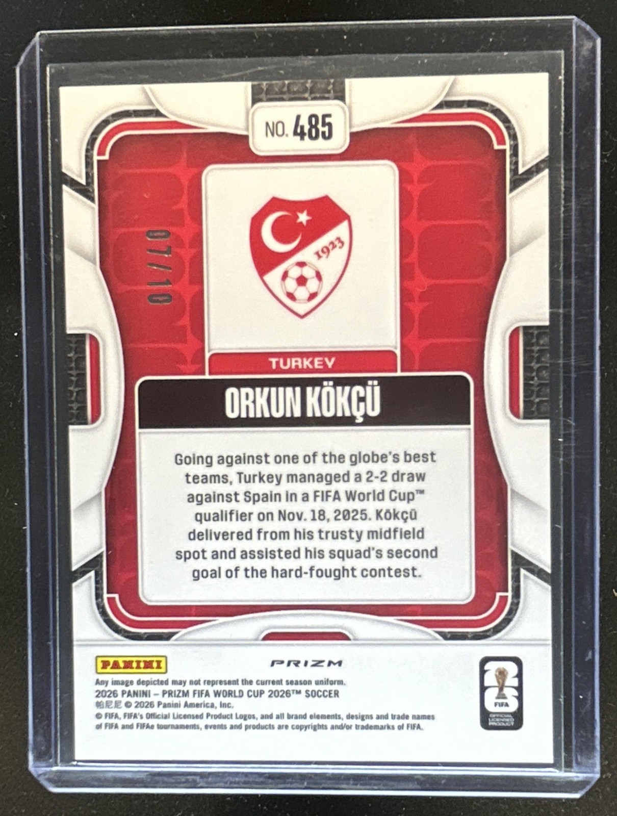 2026 Panini Prizm World Cup Orkun Kokcu Gold #/10 Turkey view 2