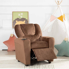 Brown Recline, Relax, Rule Kids' Comfort Champions, Push Back Kids Recliner C...