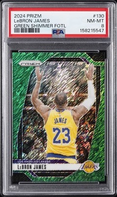 2024 PANINI PRIZM GREEN SHIMMER FOTL #130 LEBRON JAMES 1/5 PSA 8