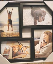 Malden 4-Opening Matted Collage Frame, Displays Four 4X6 Photos, Black