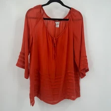 John Mark Womens Silk Boho Tunic Top Size L Minimalist Artsy Sheer Peasant