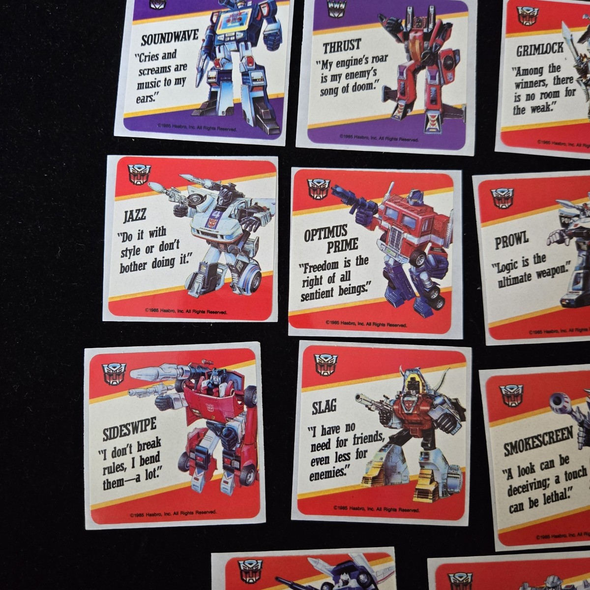 Set Of 23 TRANSFORMERS 1985 G1 SERIES 1 HASBRO CARD MOTTO STICKER