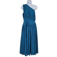NWT Halston Peacock Blue Idalia One Shoulder Stretch Jersey Midi Dress Size 10