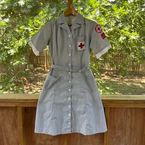 Women's Vintage WW2 Era 1940's Red Cross Volunteer Nurse Dress Size M