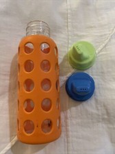 NEW Lifefactory 9 Oz. Glass Baby Bottle With Protective Orange Sleeve Stage 2