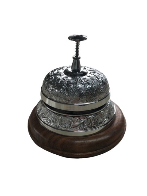 Large counter reception service bell, restaurant, hotel bar shiny nickel plated