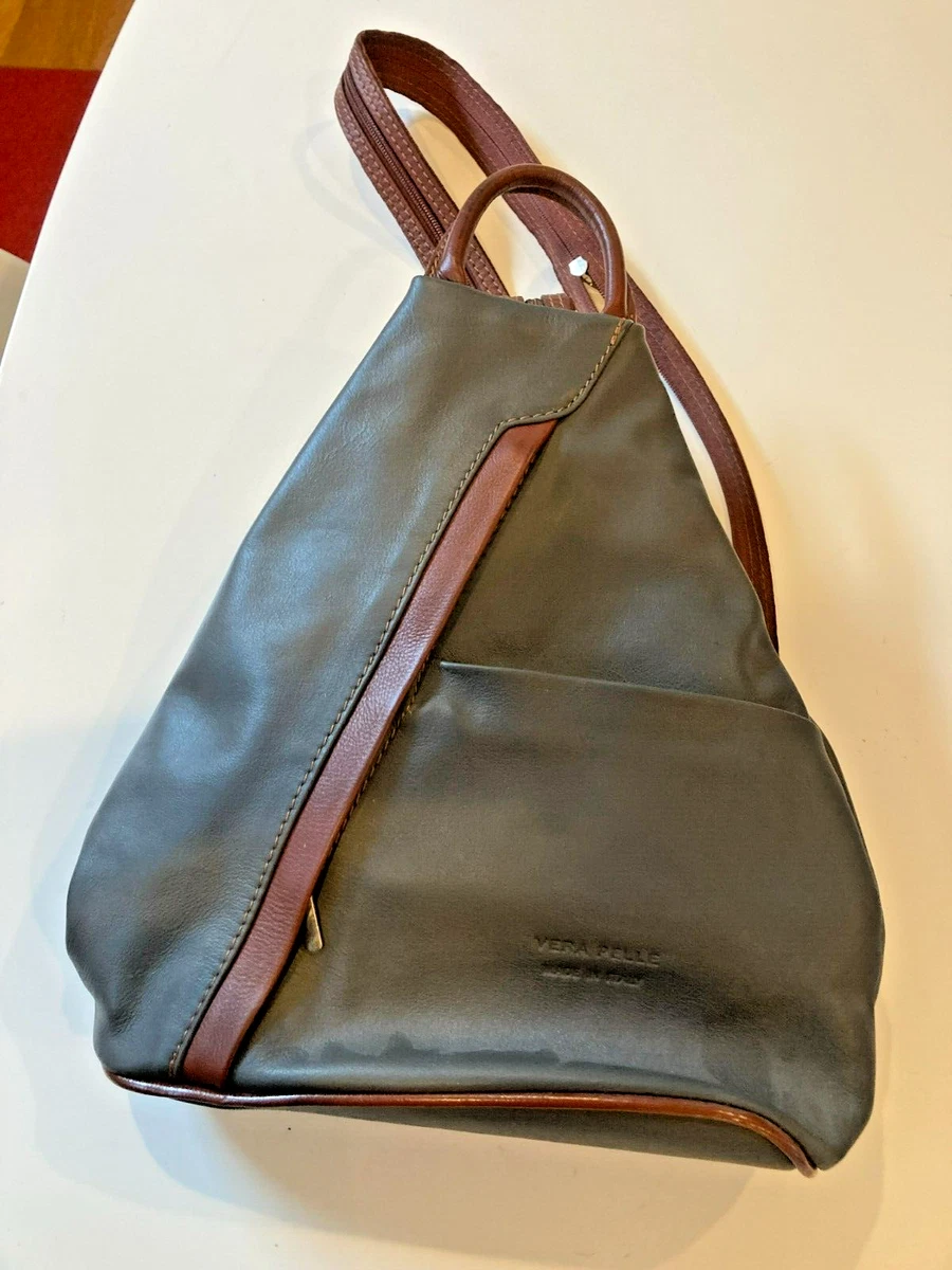 NWOT Vera Pelle Ladies Backpack Sling Bag Italian Leather Zipper Strap BIN