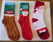 Christmas Stretchy Printed Crew Socks Set Of 3 Teens/Adults Size 6-10