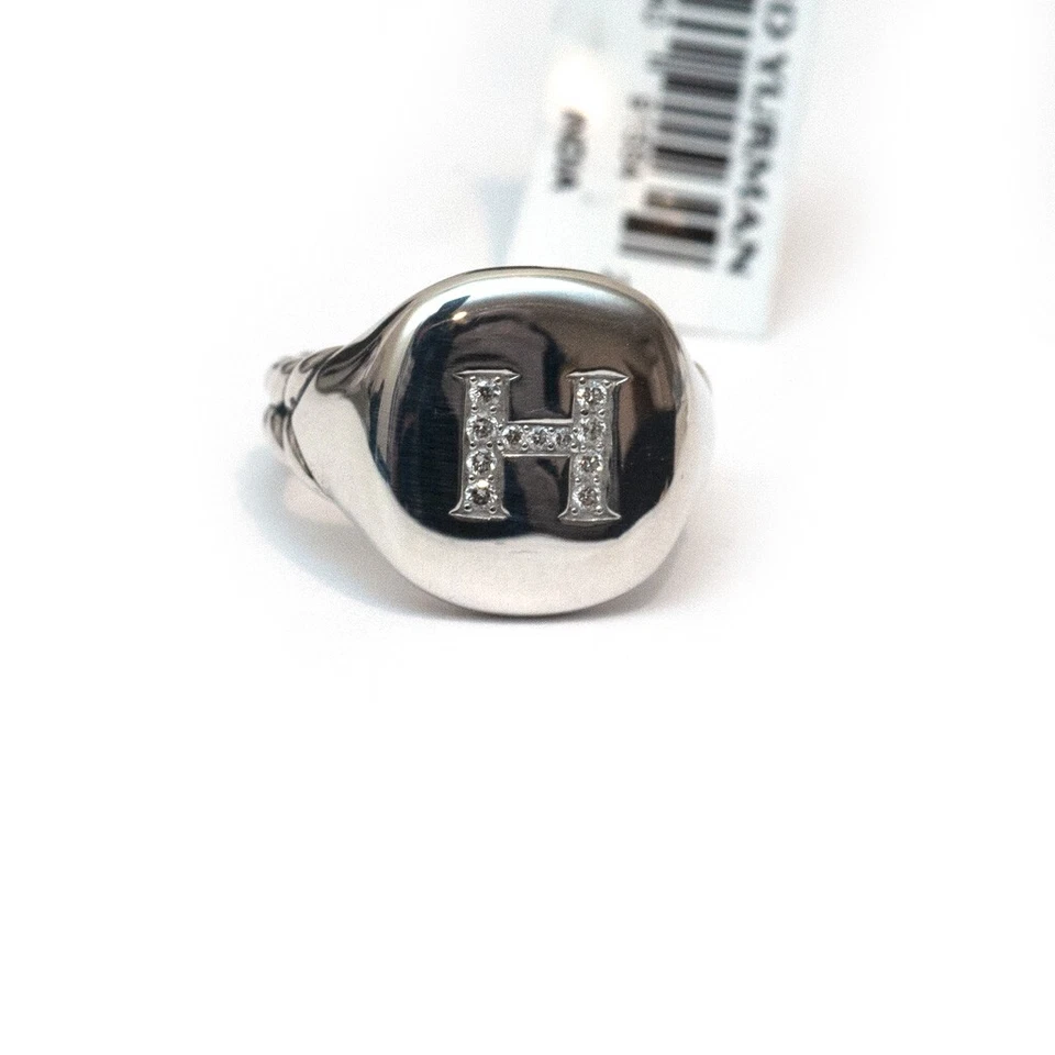 Anillo DAVID YURMAN Nuevo Pavé Inicial Letra H Pinky en Diamante y Plata Talla 3.5 Foto 2 de 4