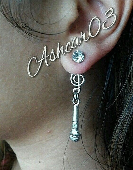 Microphone Music Note Singer Ear Jackets Jack Stud Earrings For her Women Steel-image