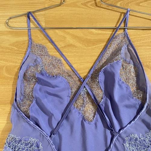 VTG Victorias Secret Satin Slip & Robe Size M Lace Trim Lavender Purple Babydoll - Picture 8 of 18