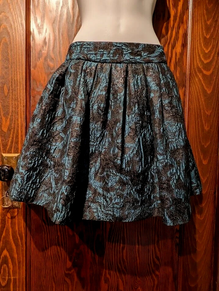 Minifalda ALICE + OLIVIA Stora nueva negra verde azulado oropel brocado puf falda 6 S 1E Foto 3 de 4