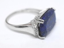Signed DK Large Lapis Lazuli  White Sapphire Sterling Silver 925 Ring Size 11.0