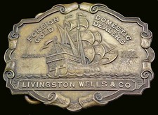 Masted Gold Ship Livingston Wells Company Vintage Belt Buckle
