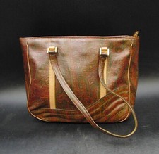 Etro Shoulder Handbag Brown Leather Paisley Pattern Zipper with Double Handles