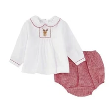 PETIT AMI Christmas White L/L Top/Red Check Diaper Cover NWT Girls 6 month