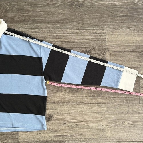 AERIE Cropped Polo Shirt Medium Oversized Blue Gray Rugby Stripe Sporty 90s - Picture 9 of 9