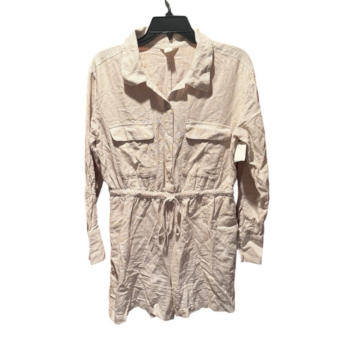 Caslon Striped Long Sleeve Linen Blend Romper Medium