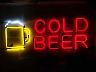 Ice Cold Beer Mug 17''x8'' Lamp Light Neon Sign Open Wall Decor Display Artwork AL