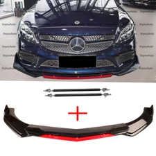For Mercedes-Benz CLA200 250 Front Bumper Lip Spoiler +Strut Rod Gloss Black Red