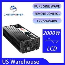 Pure Sine Wave 2000W Inverter 12V 24V 36V 48V to 120V Remote Control Backup RV