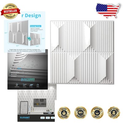 DIY-Friendly 3D Wall Panels in White - 19.7''x19.7'', Waterproof & Fire-Resistant