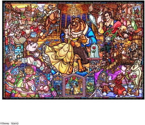 Disney 1000 pcs Jigsaw Puzzle Beauty and the Beast Stained Glass Art 20 × 29 in" - Picture 3 of 5
