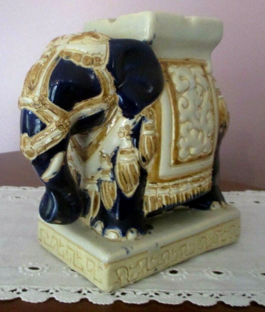 Support Porte-plante éléphant En Céramique Polychrome - Décoratif 20 Cm - Sculpture