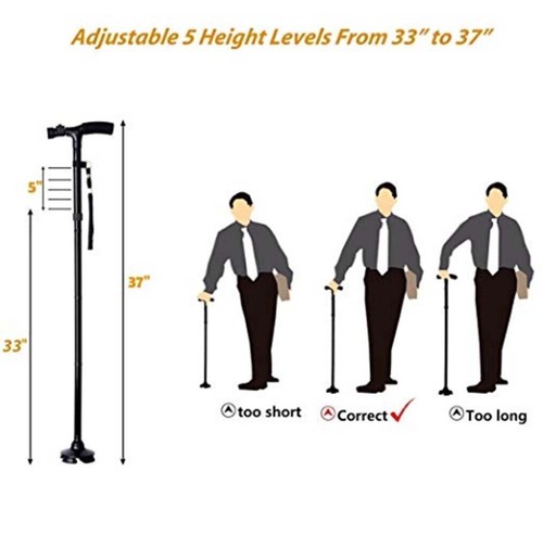 FOLDABLE WALKING STICK WITH LED LIGHT DISABILITY HEAVY DUTY CANE TORCH ALUMINIUM - Picture 17 of 24