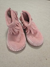 Suede Pink Moccasin Fringe Ankle Boots, Toddler Girl's First Walking Booties 4