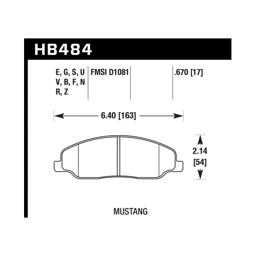 Pastillas de freno delanteras compuestas Hawk HB484F.670 Street HPS para Ford Mustang 06-14 Foto 4 de 4