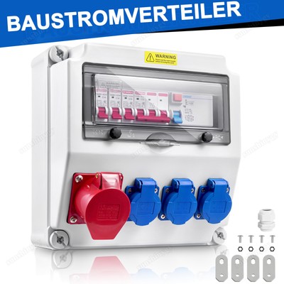 BAUSTROMVERTEILER WANDVERTEILER KOMPLETT VERDRAHTET 40A 16A 230V BALS DOSE CEE