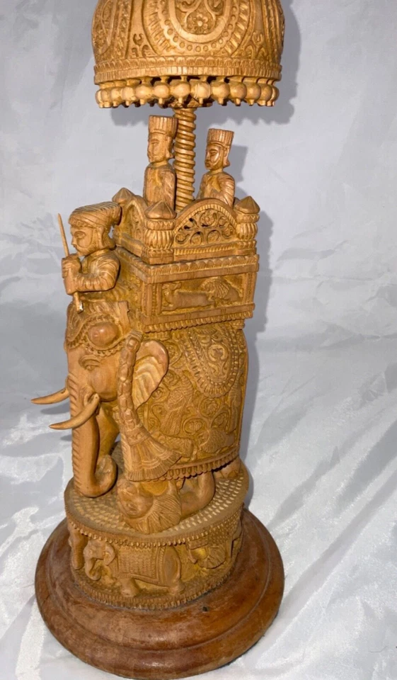 Estatua escultura de madera sandalia tallada a mano elefante Ambabari 16 pulgadas de alto 4 libras Foto 2 de 4