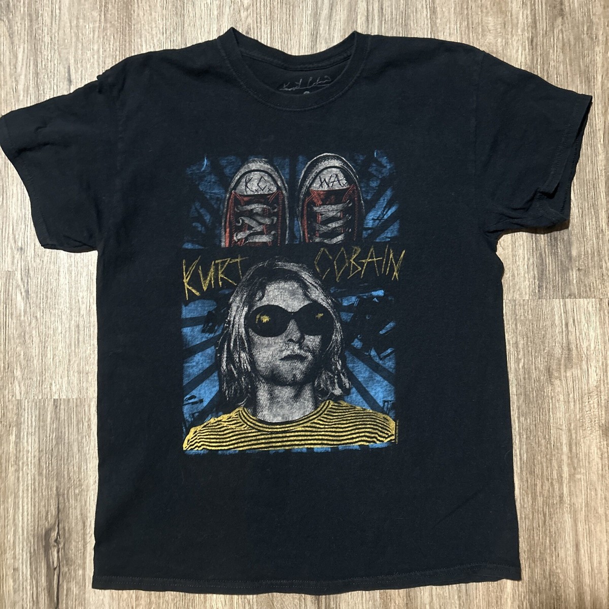 Kurt Cobain Striped Shirt Sunglasses Shoes Nirvana Spencers T
