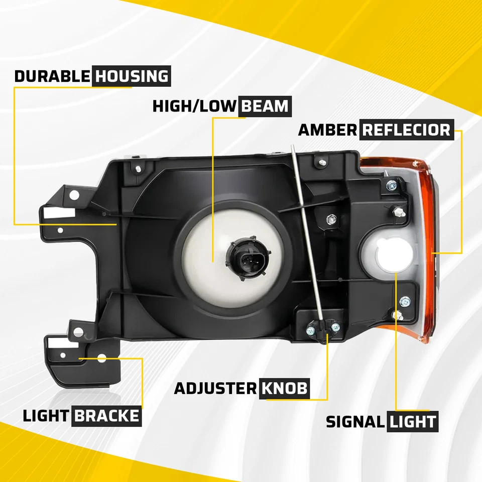 For 1987-1991 Ford F150 F250 Bronco Truck Headlights Chrome Trim Headlamps Pair - Image 3 of 4