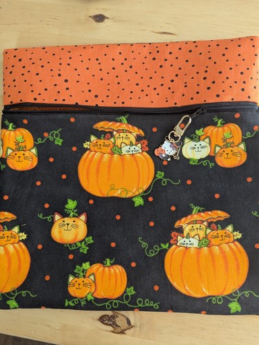 Orange*Black Cute Pumpkins/Cat Fabric Halloween~Travel Cross Stitch Project Bag