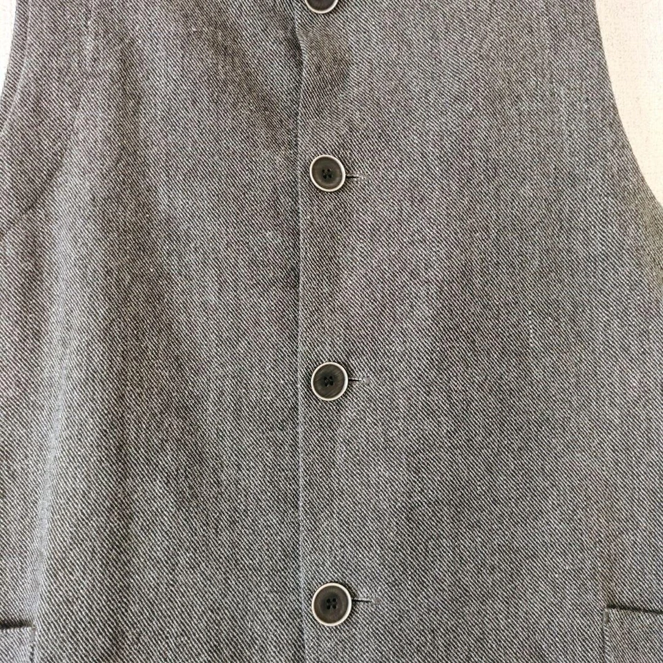 ICHI Antiquites Linen Wool Herringbone Vest Band Collar Gray Used - Image 4 of 4