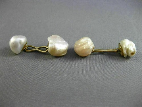 ANTIQUE LARGE PEARLS 14KT YELLOW GOLD CLASSIC BAROQUE DOUBLE SIDED CUFFLINK - Picture 9 of 9