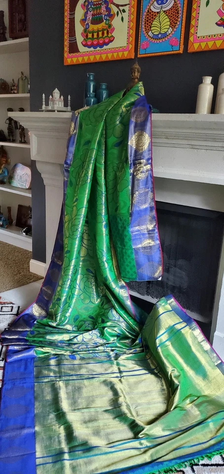 Women REAL ZARI & TISSUE KANJIVARAM Pure Silk Saree Wedding Handloom Designer - Image 3 of 4