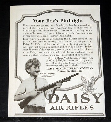 1923 OLD MAGAZINE PRINT AD, DAISY AIR RIFLES, YOUR AMERICAN BOY'S ...