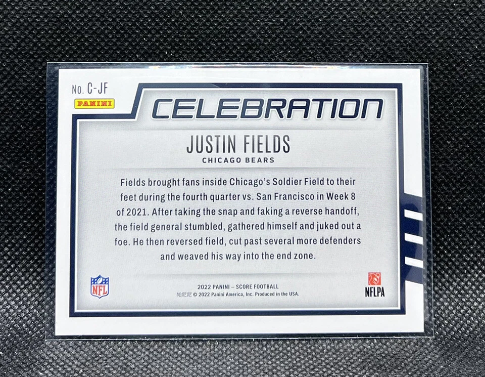 Justin Fields #C-JF "Celebration" Gold Foil 2022 Panini Score Football CHI Bears - Image 2 of 2