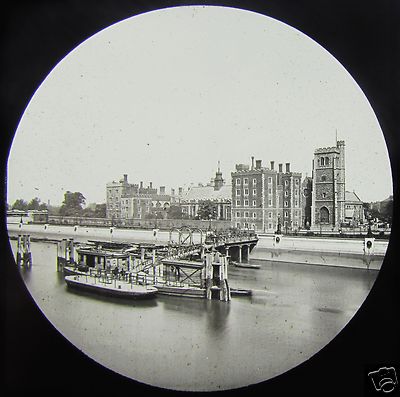 Glas Magic Laterne Dia LAMBETH PALACE VON HÄNGEBRÜCKE UM 1890 LONDON 