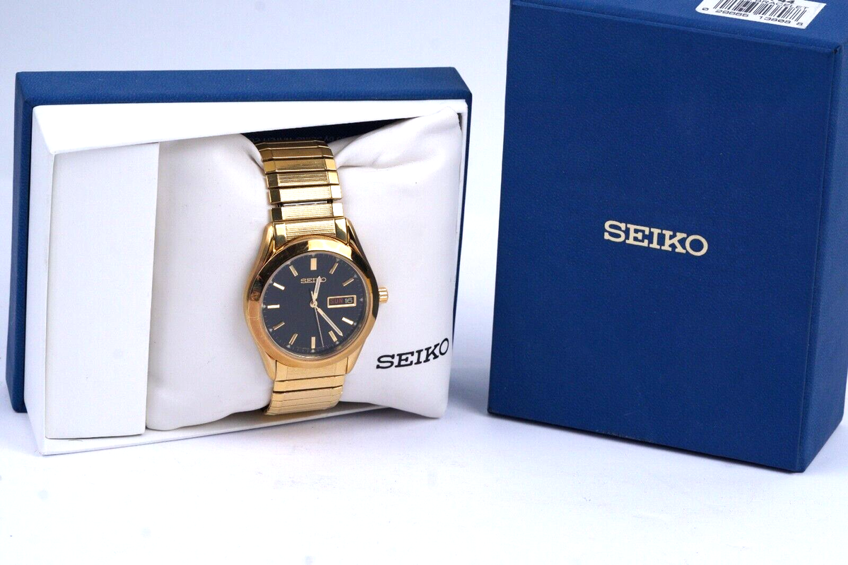 Seiko Men's Day Date Flex Band Watch SGG744 Gold Tone Stainless