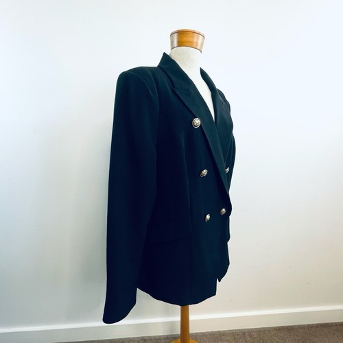 City Chic Size S 16 Black Double Breasted Jacket Blazer Plus Size Designer - Picture 3 of 24