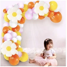 KatchOn Daisy Flower And Latex Balloon Arch, Pink; Groovy Retro Balloon Arch Kit