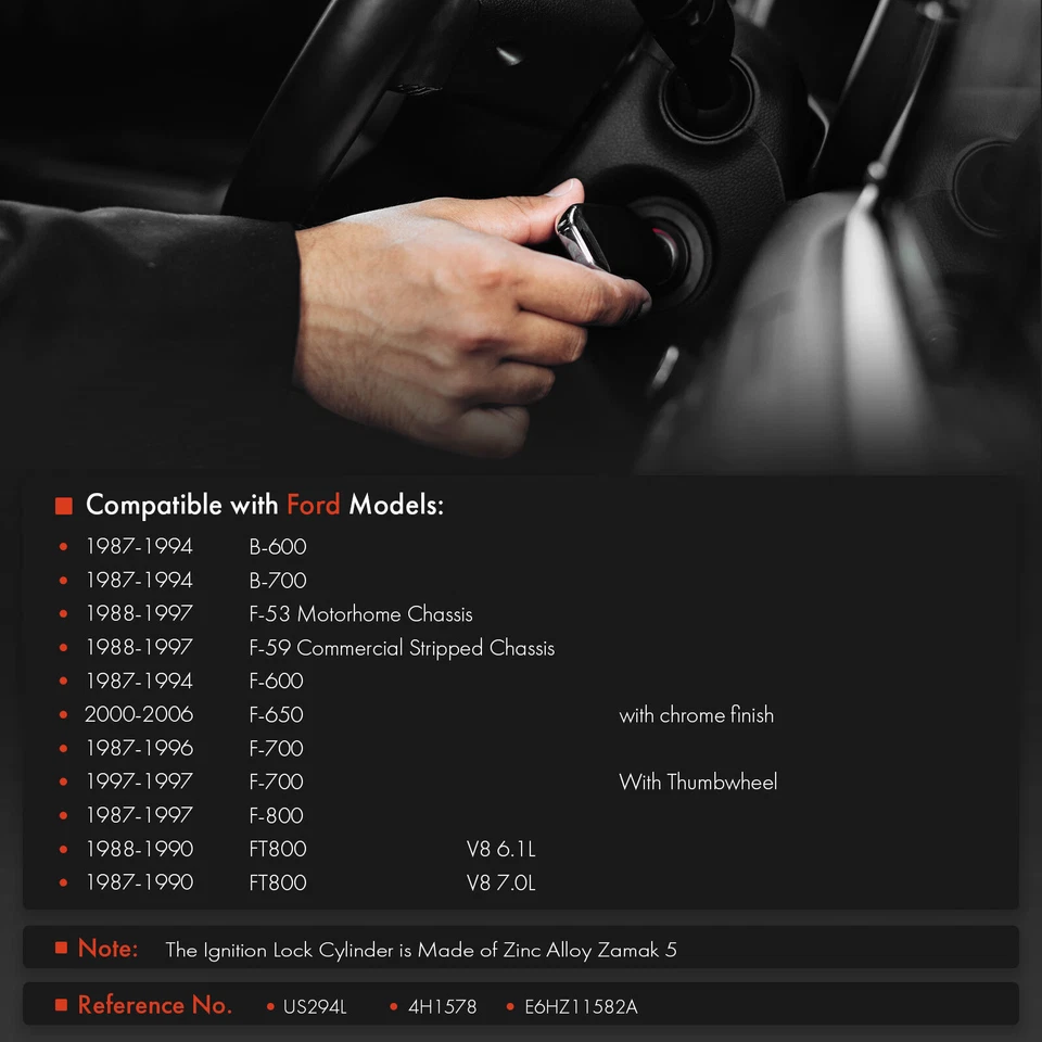 Cilindro de bloqueo de encendido Zamak 5 con llaves para Ford F-600 F-650 B-600 B-700 FT800 Foto 2 de 4