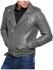 DESIGNER New Men's Gray Extra Belted Jacket 100 Real Lambskin Moto Biker Jacket