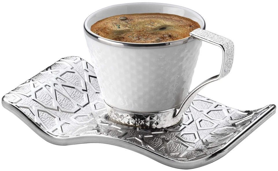 Impresionantes tazas de café turco espresso de 18 piezas con soportes juego de platillos de 6, 2,5 oz Foto 4 de 4